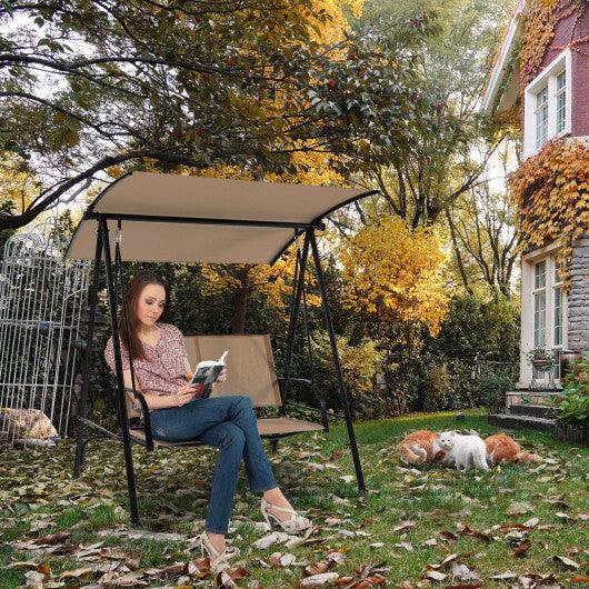 2-Seat Outdoor Canopy Swing with Comfortable Fabric Seat and Heavy-duty Metal Frame-Beige at Set Shop and Smile