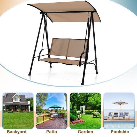 2-Seat Outdoor Canopy Swing with Comfortable Fabric Seat and Heavy-duty Metal Frame-Beige at Set Shop and Smile