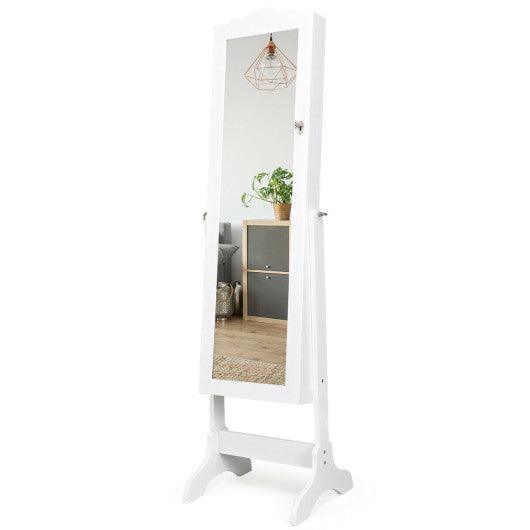 4-Angle Tilting Mirrored Lockable Jewelry Cabinet with Large Storage Capacity-White at Set Shop and Smile