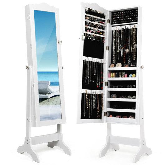 4-Angle Tilting Mirrored Lockable Jewelry Cabinet with Large Storage Capacity-White at Set Shop and Smile