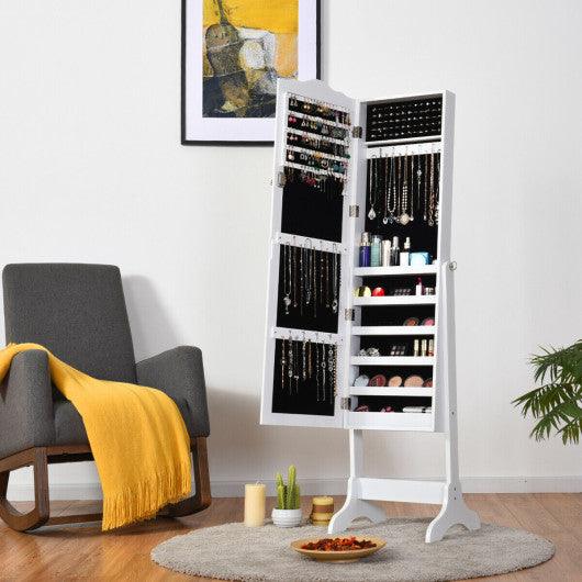 4-Angle Tilting Mirrored Lockable Jewelry Cabinet with Large Storage Capacity-White at Set Shop and Smile