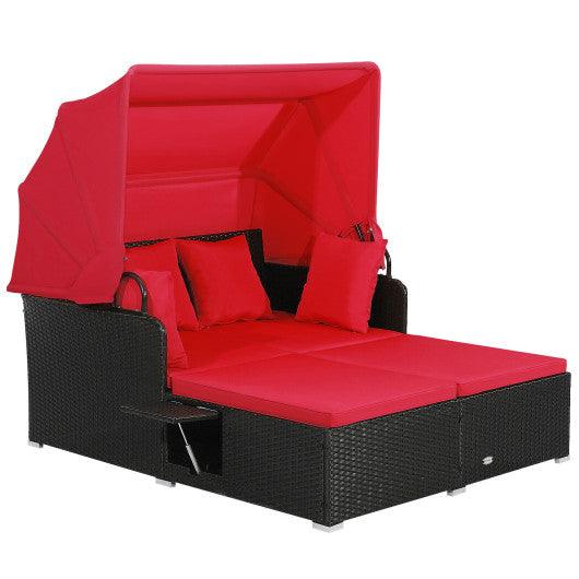 Patio Rattan Daybed with Retractable Canopy and Side Tables-Red at Set Shop and Smile