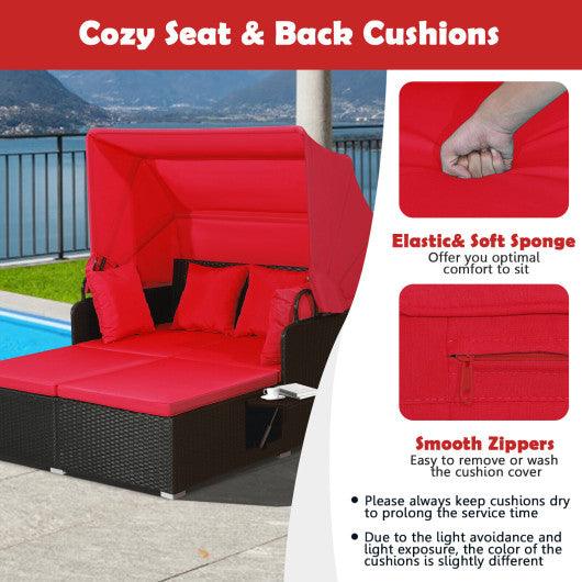 Patio Rattan Daybed with Retractable Canopy and Side Tables-Red at Set Shop and Smile
