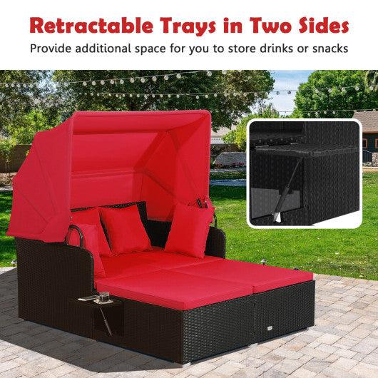 Patio Rattan Daybed with Retractable Canopy and Side Tables-Red at Set Shop and Smile