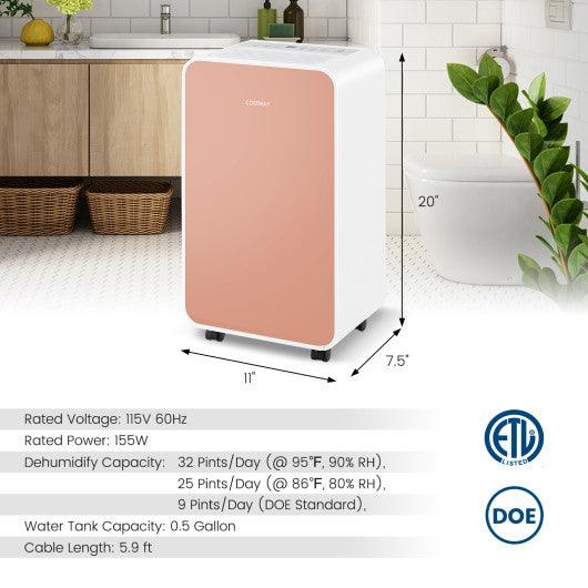 32 Pints/Day Portable Quiet Dehumidifier for Rooms up to 2500 Sq. Ft-Pink at Set Shop and Smile