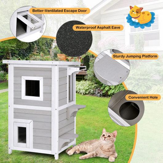 2-Story Wooden Cat House with Escape Door Rainproof at Set Shop and Smile