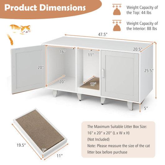 2-Door Cat Litter Box Enclosure with Winding Entry and Scratching Board-Gray at Set Shop and Smile