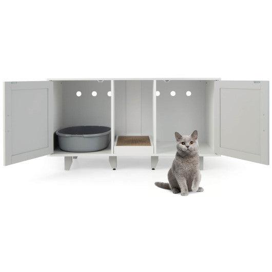 2-Door Cat Litter Box Enclosure with Winding Entry and Scratching Board-Gray at Set Shop and Smile