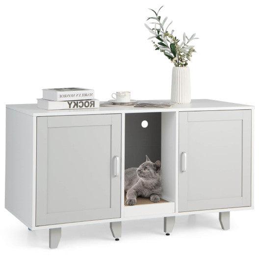 2-Door Cat Litter Box Enclosure with Winding Entry and Scratching Board-Gray at Set Shop and Smile