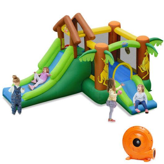 Kids Inflatable Jungle Bounce House Castle with Blower at Set Shop and Smile