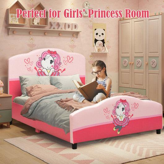 Kids Children Upholstered Platform Toddler Girl Pattern Bed at Set Shop and Smile