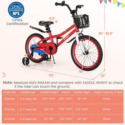 18 Feet Kid's Bike with Removable Training Wheels-Red at Set Shop and Smile