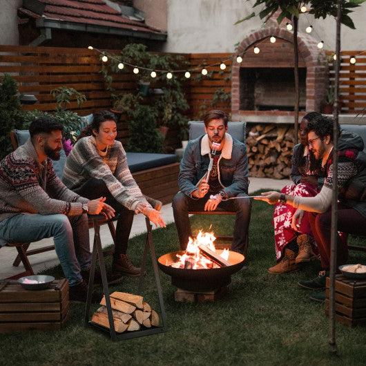 Triangle Firewood Rack with Raised Base for Fireplace Fire Pit-Black at Set Shop and Smile