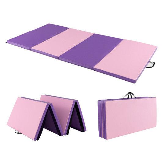 Folding Gymnastics Mat with Carry Handles and Sweatproof Detachable PU Leather Cover-Pink at Set Shop and Smile