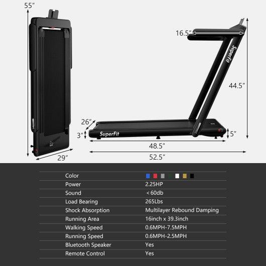 2.25HP 2 in 1 Folding Treadmill with APP Speaker Remote Control-Black at Set Shop and Smile