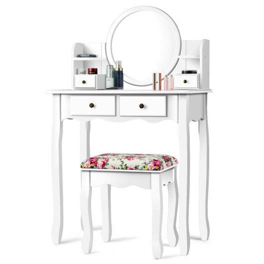 Makeup Vanity Table Set Girls Dressing Table with Drawers Oval Mirror-White at Set Shop and Smile