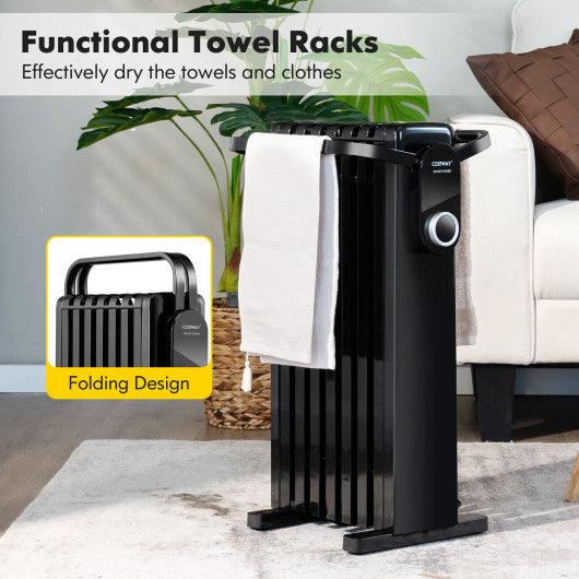 1500W Electric Space Heater Oil Filled Radiator Heater with Foldable Rack-Black at Set Shop and Smile