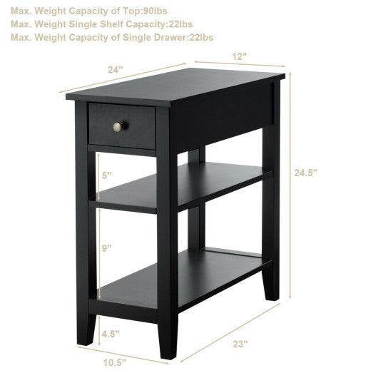 3-Tier Nightstand Bedside Table Sofa Side with Double Shelves Drawer-Black at Set Shop and Smile