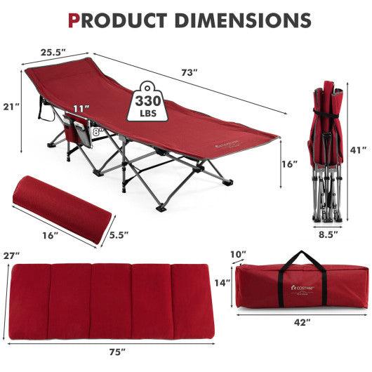 Folding Retractable Travel Camping Cot with Mattress and Carry Bag-Red at Set Shop and Smile