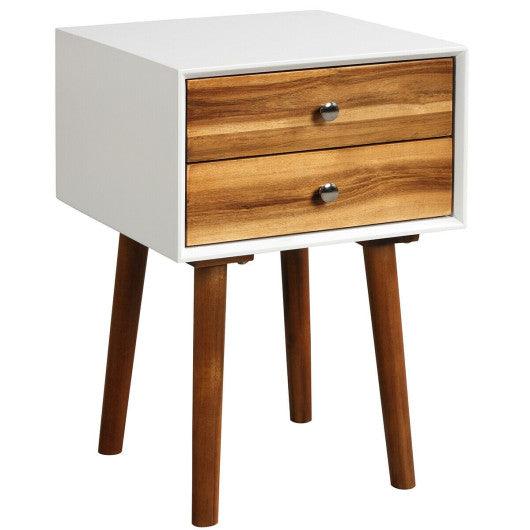 Wooden Nightstand Mid-Century End Side Table with 2 Storage Drawers-Brown at Set Shop and Smile