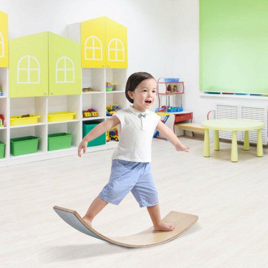 Wooden Wobble Balance Board Kids 35'' Rocker Yoga Curvy Board Toy with Felt Layer-Natural at Set Shop and Smile