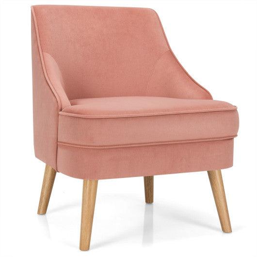 Mid Century Velvet Accent Chair with Rubber Wood Legs for Bedroom-Pink at Set Shop and Smile