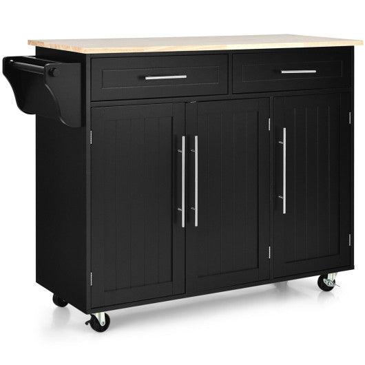Kitchen Island Trolley Wood Top Rolling Storage Cabinet Cart with Knife Block-Black at Set Shop and Smile