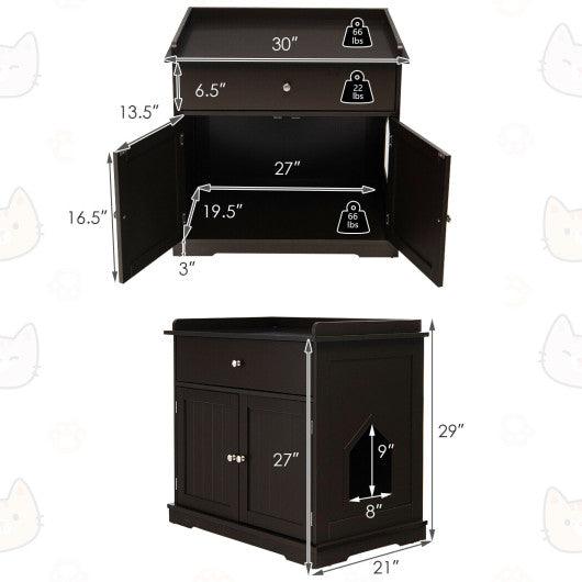 Wooden Cat Litter Box Enclosure with Drawer Side Table Furniture-Brown at Set Shop and Smile