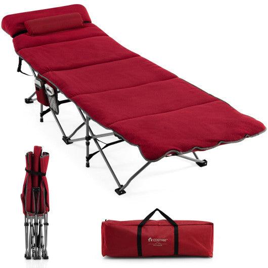Folding Retractable Travel Camping Cot with Mattress and Carry Bag-Red at Set Shop and Smile