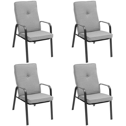 4 Patio Dining Stackable Chairs Set with High-Back Cushions at Set Shop and Smile