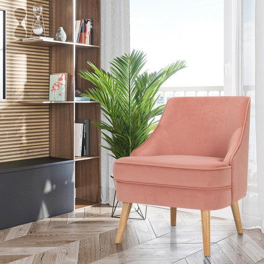 Mid Century Velvet Accent Chair with Rubber Wood Legs for Bedroom-Pink at Set Shop and Smile