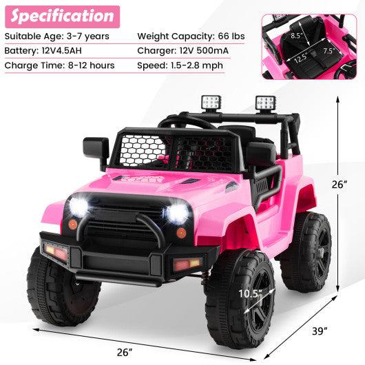 12V Kids Ride On Truck with Remote Control and Headlights-Pink at Set Shop and Smile