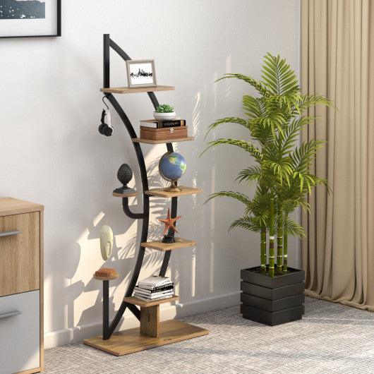 6 Tier 9 Potted Metal Plant Stand Holder Display Shelf with Hook-Natural at Set Shop and Smile