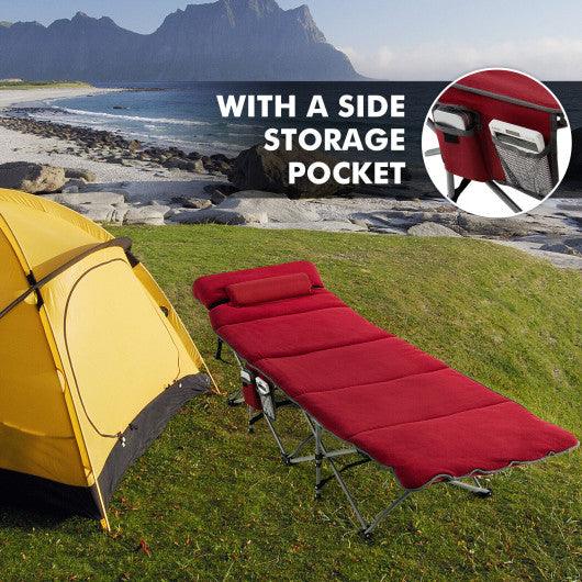 Folding Retractable Travel Camping Cot with Mattress and Carry Bag-Red at Set Shop and Smile