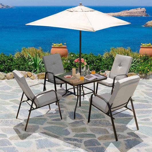 4 Patio Dining Stackable Chairs Set with High-Back Cushions at Set Shop and Smile