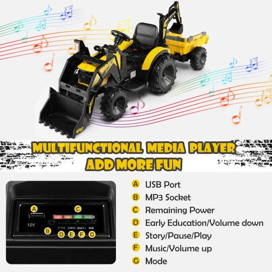 12V 3 in 1 Kids Ride On Excavator with Shovel Bucket and Music-Yellow at Set Shop and Smile