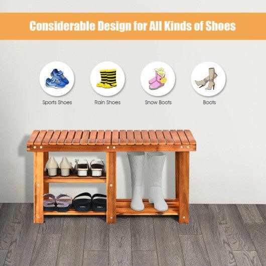 3-Tier Freestanding Wooden Shoe Organizer with Seat at Set Shop and Smile