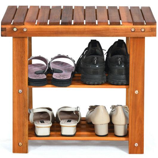 3-Tier Wood Shoe Rack 19' Shoe Bench Boots Organizer at Set Shop and Smile