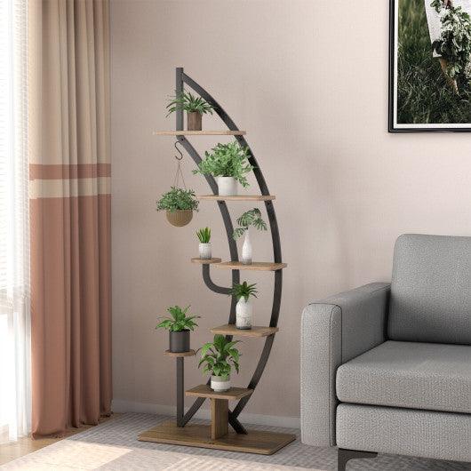 6 Tier 9 Potted Metal Plant Stand Holder Display Shelf with Hook-Natural at Set Shop and Smile