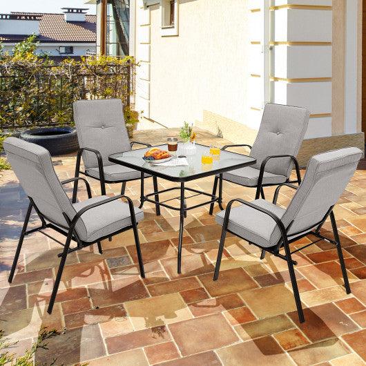 4 Patio Dining Stackable Chairs Set with High-Back Cushions at Set Shop and Smile