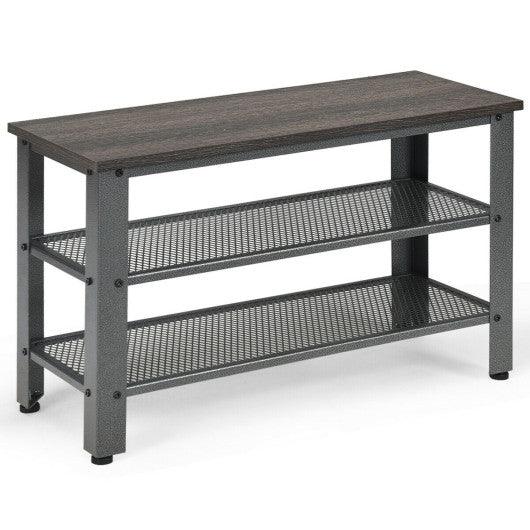 3-Tier Shoe Rack Industrial Shoe Bench with Storage Shelves-Black at Set Shop and Smile