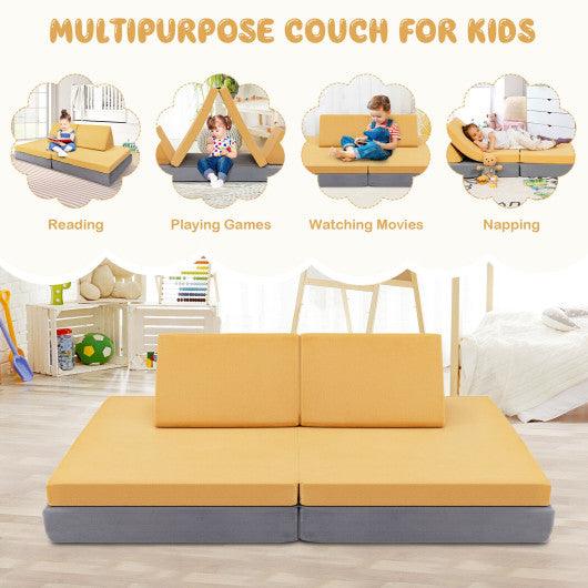 4 Pieces Convertible Kids Couch Set with 2 Folding Mats-Yellow at Set Shop and Smile