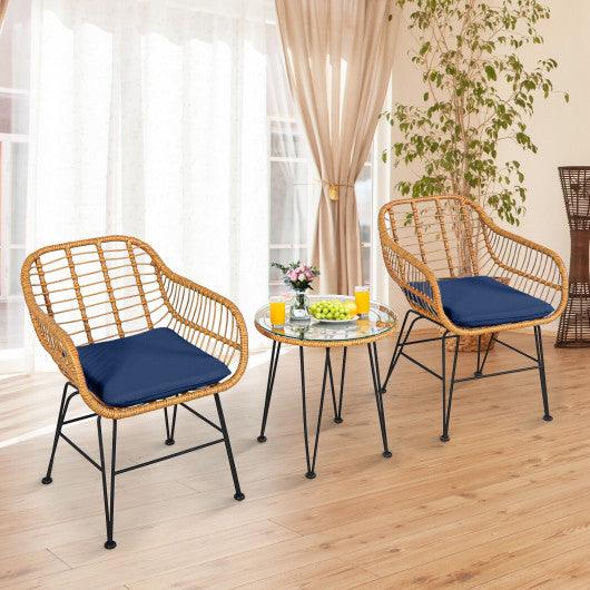 3 Pieces Rattan Furniture Set with Cushioned Chair Table-Navy at Set Shop and Smile