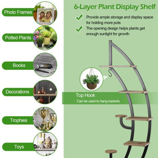 6 Tier 9 Potted Metal Plant Stand Holder Display Shelf with Hook-Natural at Set Shop and Smile