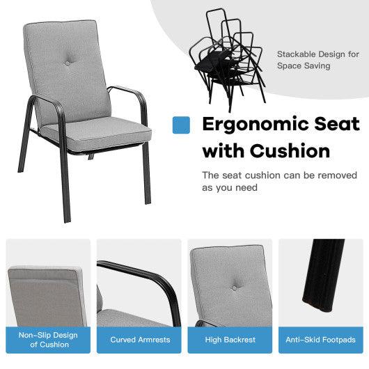 4 Patio Dining Stackable Chairs Set with High-Back Cushions at Set Shop and Smile