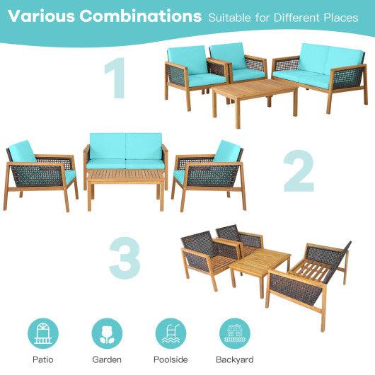 4 Pieces Patio Rattan Furniture Set with Removable Cushions-Turquoise at Set Shop and Smile
