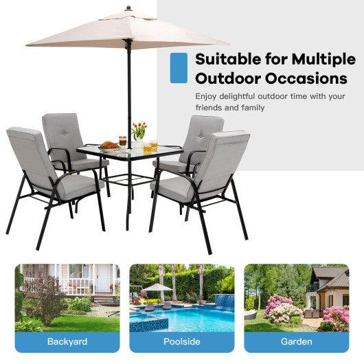 4 Patio Dining Stackable Chairs Set with High-Back Cushions at Set Shop and Smile