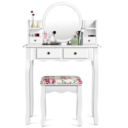 Makeup Vanity Table Set Girls Dressing Table with Drawers Oval Mirror-White at Set Shop and Smile