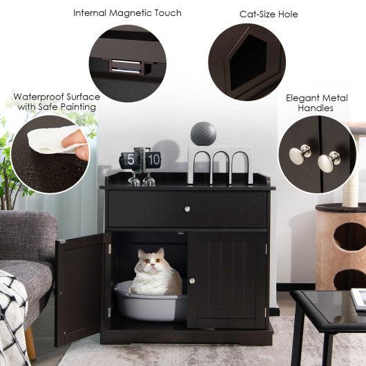 Wooden Cat Litter Box Enclosure with Drawer Side Table Furniture-Brown at Set Shop and Smile