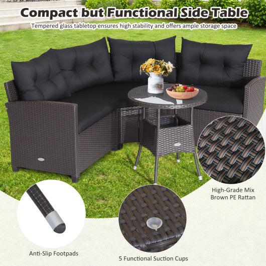 4 Pieces Patio Rattan Furniture Set Cushioned Sofa Glass Table-Black at Set Shop and Smile